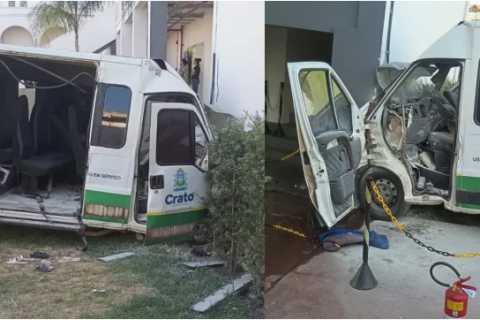 Van colide com muro no Centro Cultural do Cariri; não há feridos graves