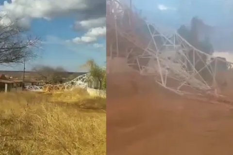 Antena de telecomunicações cai durante chuva em Campos Sales