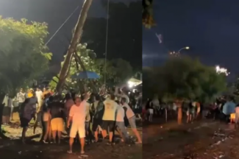 Pau da Bandeira desaba durante hasteamento e provoca apagão na zona rural de Barbalha
