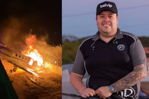 Avião com cantor Rey Vaqueiro pega fogo durante pouso no RN; cantor e equipe passam bem
